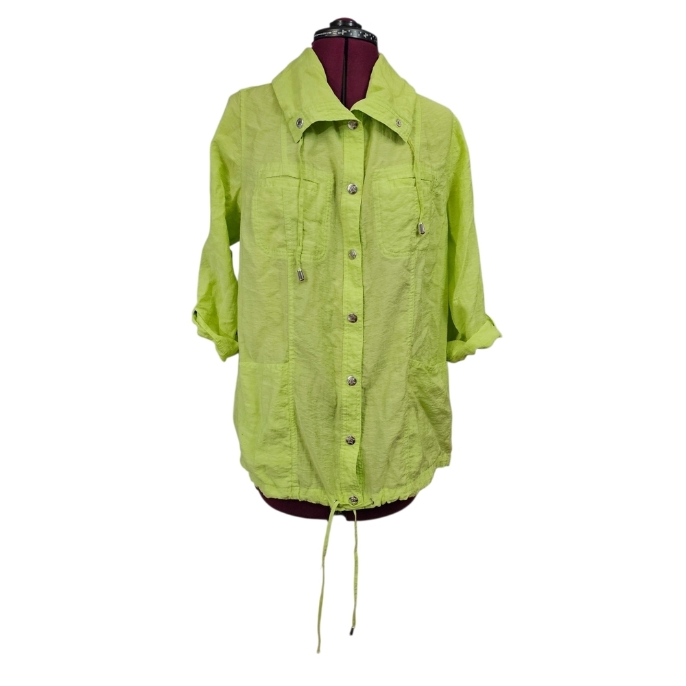 Cj Banks Lime Green Roll Tab Sleeve Hem Drawstring Light Shacket Womens